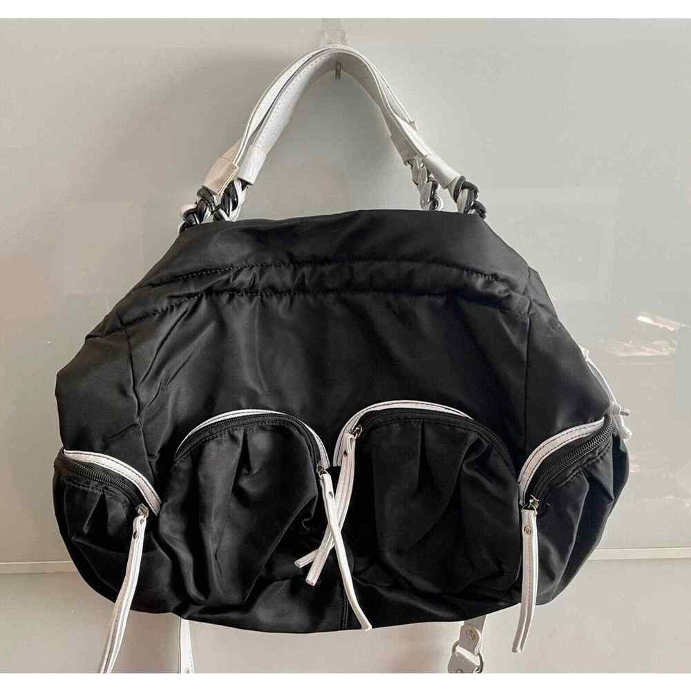 AJ Valenci Large Black Summer Tote Bag White Straps Trim Beach Gym Mom NEW